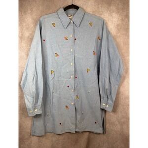 VTG 1999 Warner Bros Studio Store Tweety Bird Denim Shirt Womens Med Embroidered